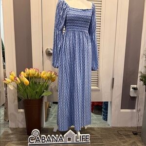 Cabana Life Blue Patterned Long Sleeve Dress